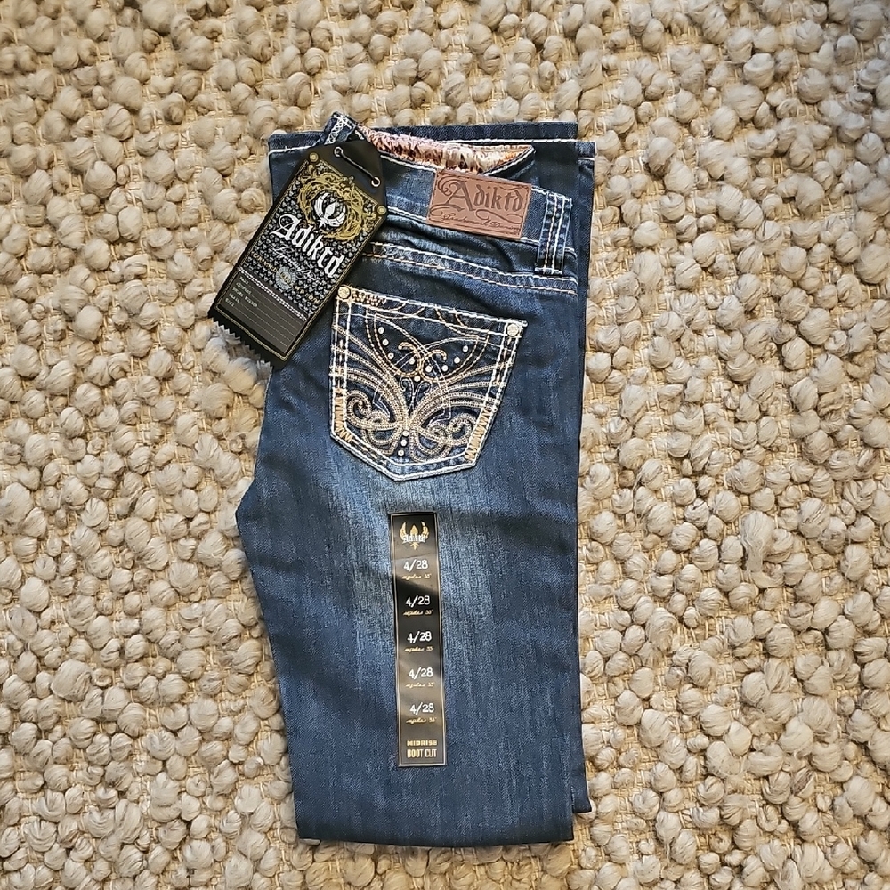 Adiktd Blue Boot Cut Jeans with Elegant Embroidery